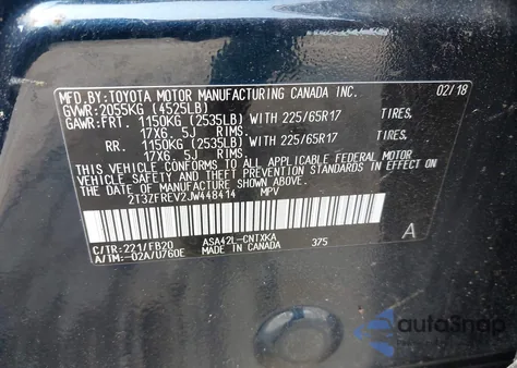 2018 Toyota Rav4 Le from USA, damaged, VIN 2T3ZFREV2JW448414